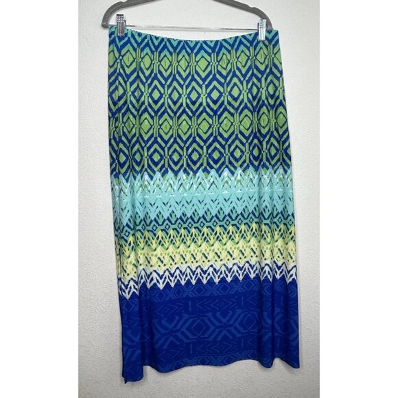 Chicos 2 Petite Maxi Skirt US L/12P Diamond Stretch Geometric Pull On Side Slits - Picture 2 of 10